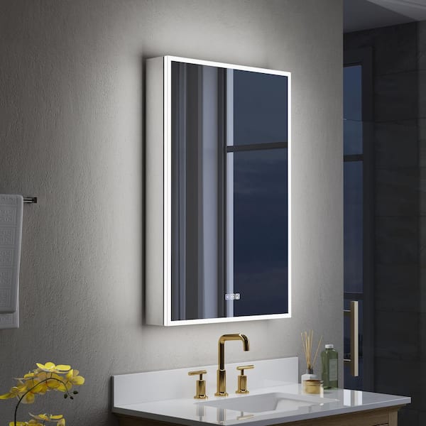 24 in. W x 36 in. H Rectangular Recessed/Surface Mount LED Medicine Cabinet with Mirror, 3x Magnifier, USB, Type C