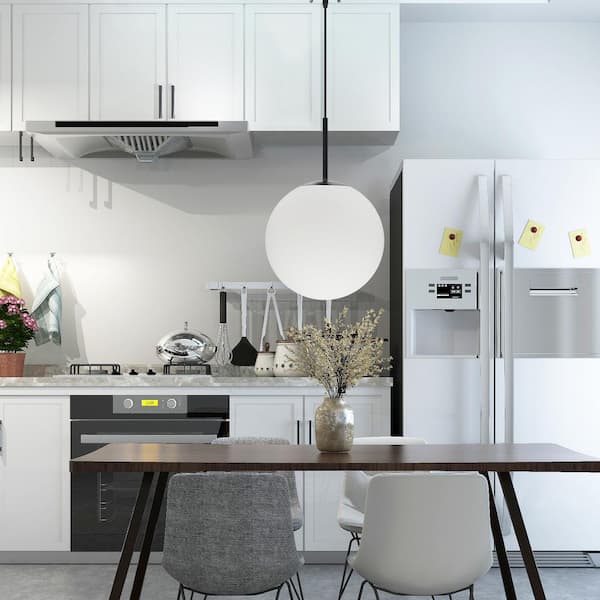 TAIFOND 1-Light White Pendant with Glass Shade and Adjustable LED Bulb