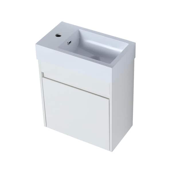 IDEAGLE 18.1 in. x 10.2 in. x 22.8 in. Modern Float Mounting Small Bathroom Vanity with Sink in White Straight Grain