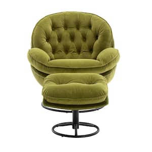 Modern Fruit Green Tufted Velvet Swivel Egg Chair with Ottoman