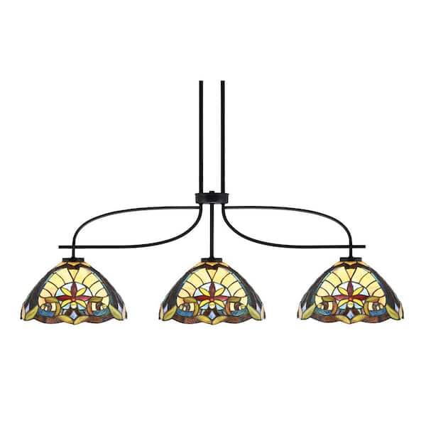Unbranded Olympia 3-Light Matte Black Billiard Light with 7 in. Earth Star Art Glass Shades, no blulbs included