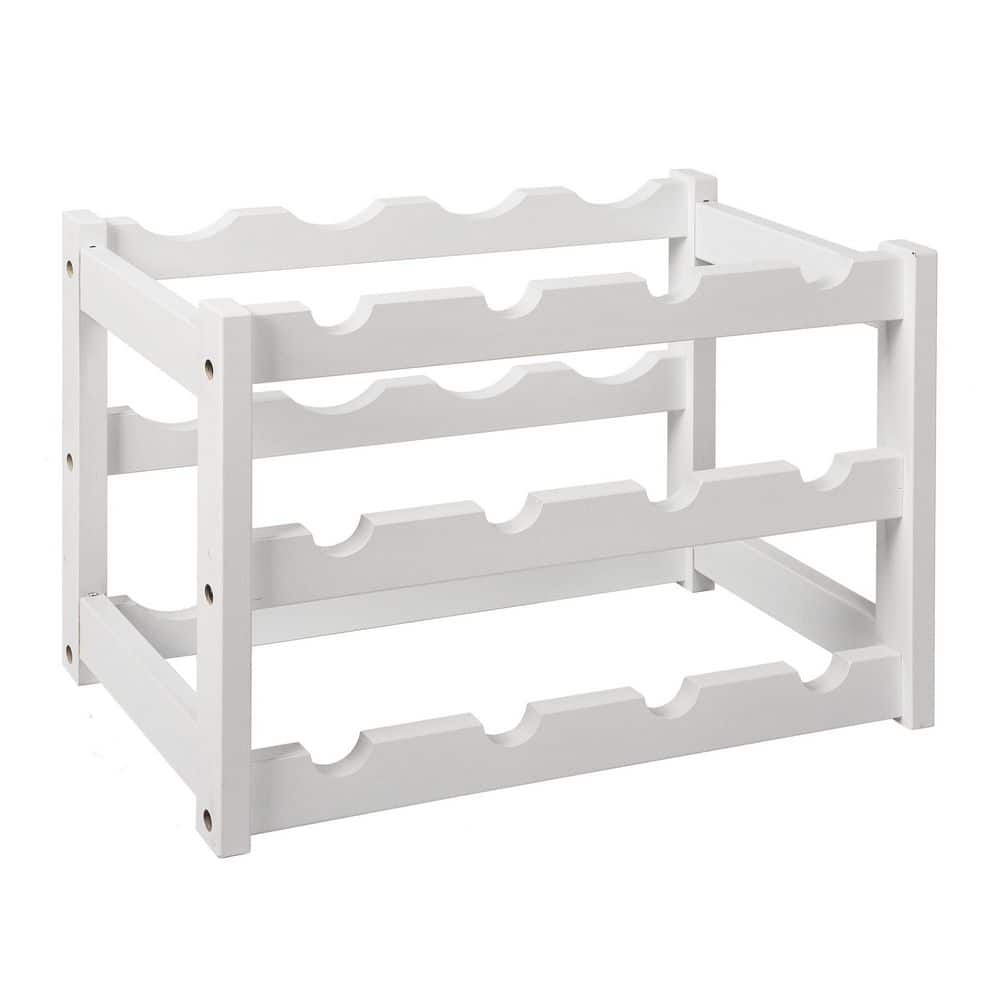 12-Bottle White 17.1 in. W Bamboo Wine Rack, Sturdy and Durable Wine Storage Cabinet Shelf for Pantry and Kitchen price history on PriceWatchPro