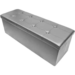 43 in. L x 15 in. W x 15 in. H Gray Collapsible Chest Faux leather Bench Storage Box
