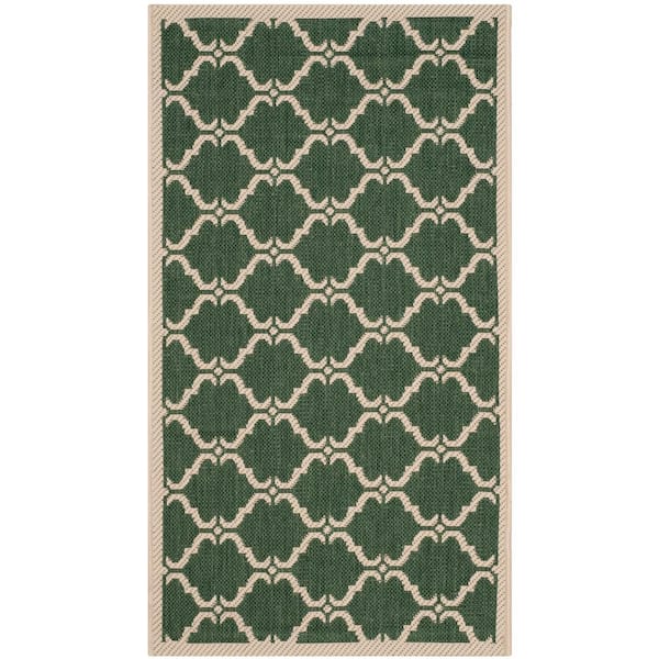 SAFAVIEH Courtyard Dark Green/Beige Doormat 3 ft. x 5 ft. Border Indoor/Outdoor Patio Area Rug