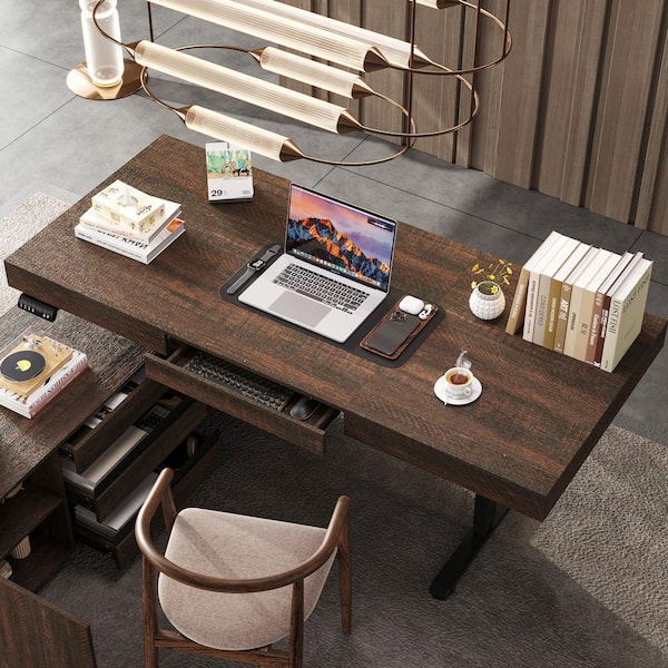 FUFU&GAGA 70.9 in. Rectangular Dark Oak Wood 4-Drawer Desk w
