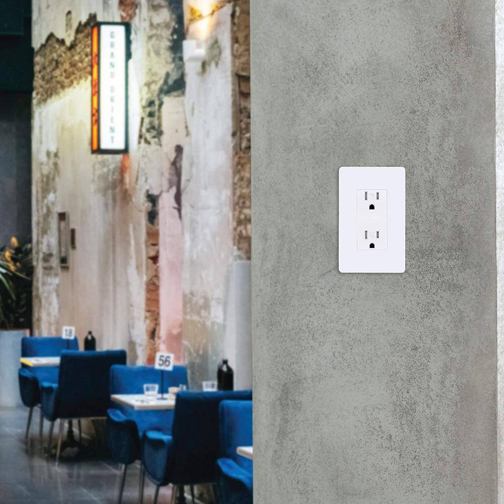 White Thermoplastic Tamper Resistant Duplex Wall Outlet