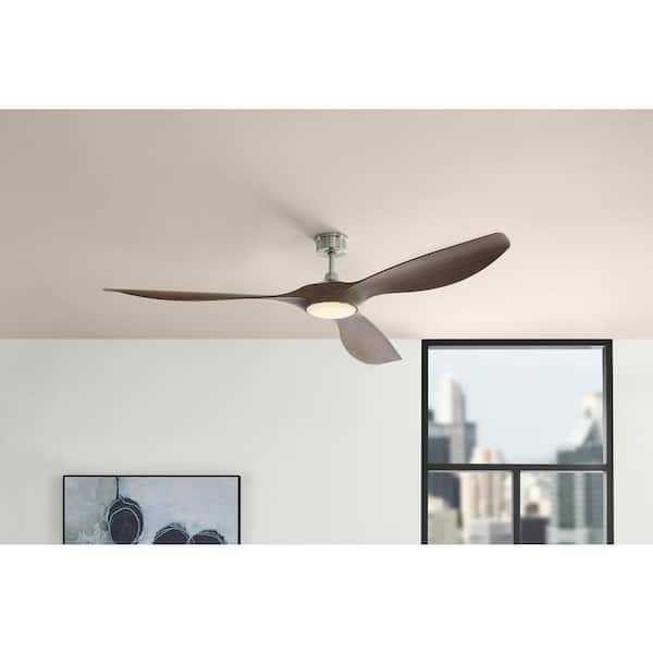Marlon 84 in. Integrated LED Indoor Brushed Nickel Ceiling Fan with Java Oak Blades and Remote Control