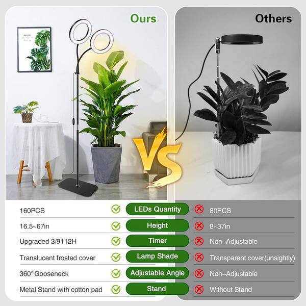 BeamBox 67 in. Adjustable Full Spectrum LED Grow Light with 2 Heads and 3/9/12H Timer for Large Indoor Plants