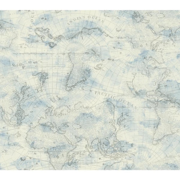 York Wallcoverings Nautical Living Coastal Map cream, sky Blue, dark Grey Paper Strippable Roll (Covers 60.75 sq. ft.)