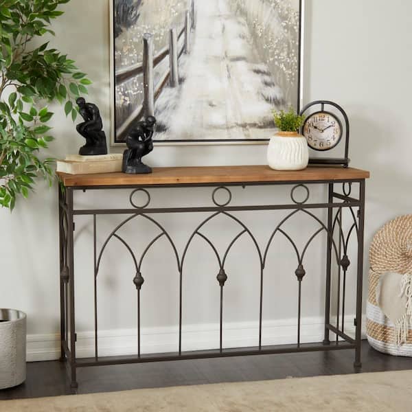 Litton Lane 31 in. Brown Metal Farmhouse Console Table