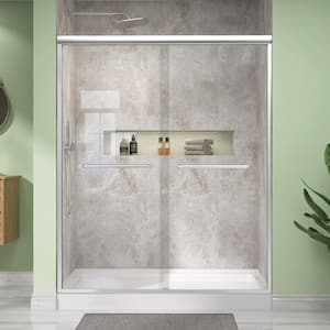 60 in. W x 72 in. H Double Sliding Framed Shower Door in Brushed Nickel Bypass Shower Glass Door with 2 Towel Bars