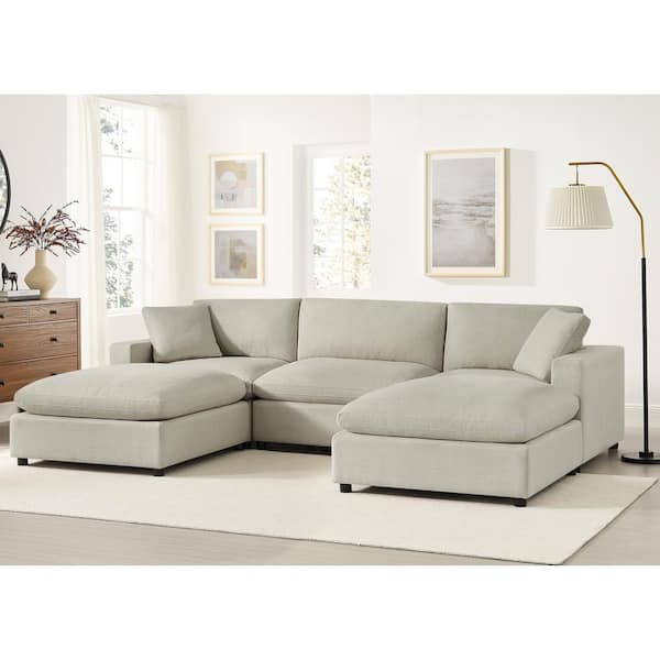 J&E Home 160 in. Square Arm 6-Piece U Shaped Velvet Large J&E Home 160 in. Square Arm 6-Piece U Shaped Velvet Large