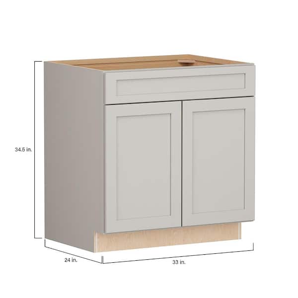 SIMPLY WOODMARK PRO Shaker Full Overlay 33 in. W x 24 in. D x 34.5 in. H Plywood Assembled Sink Base Kitchen Cabinet in Stone Gray