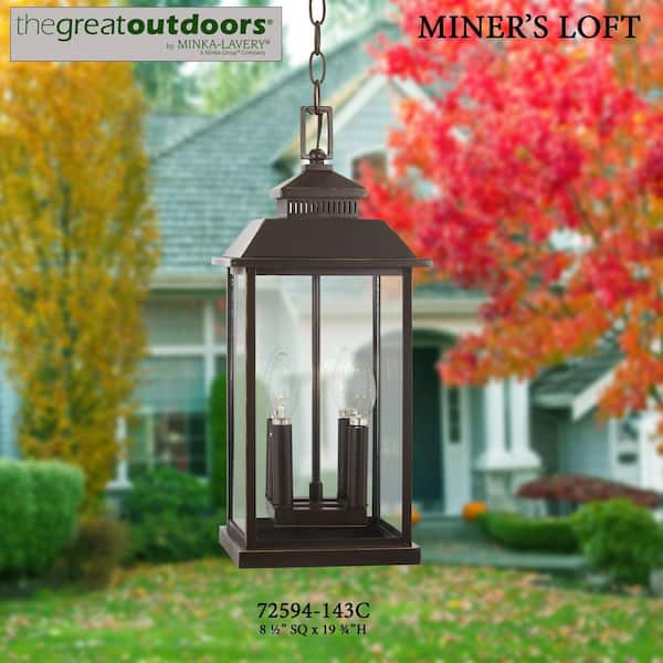 Miner's Loft Oil Rubbed Bronze Outdoor 4-Light Hanging Light with Gold Highlights