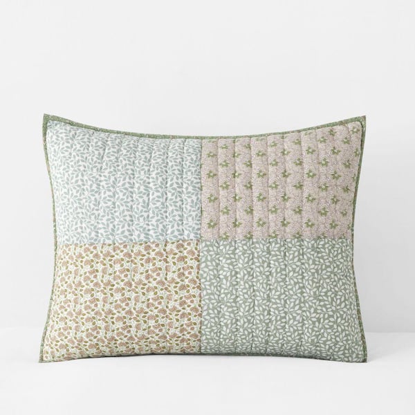 Company Cotton Megara Patchwork Quilted Green Cotton Sham