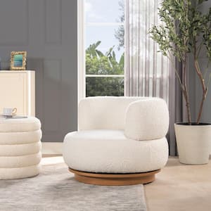 Fuji 34 in. Scandinavian Modern 360 Swivel Low Barrel Back Living Room Accent Arm Chair in Ivory White Boucle