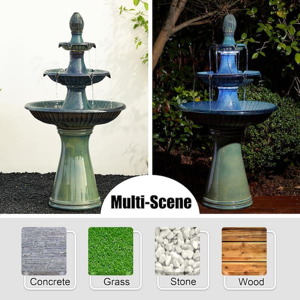 Glitzhome 45.25 in. H Oversized Turquoise 3-Tier Ceramic