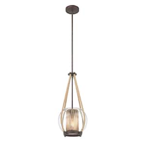 Stutterhein 60-Watt 1-Light Sand Bronze Shaded Pendant Light with Clear Glass Shade and Natural Rope Accents