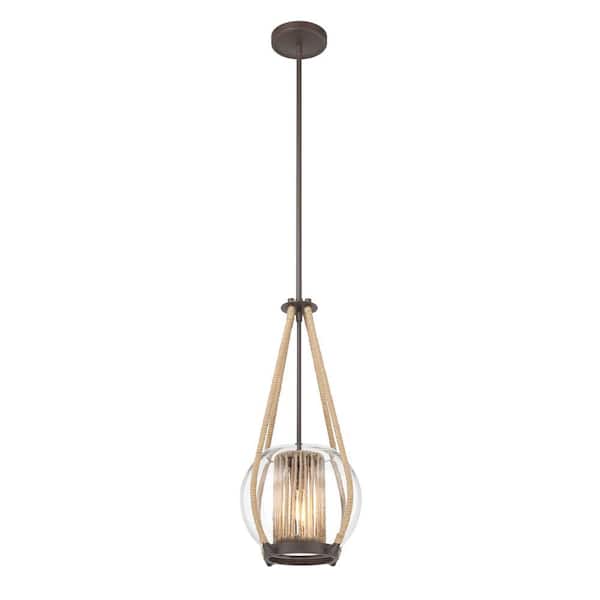 Minka Lavery Stutterhein 60-Watt 1-Light Sand Bronze Shaded Pendant Light with Clear Glass Shade and Natural Rope Accents