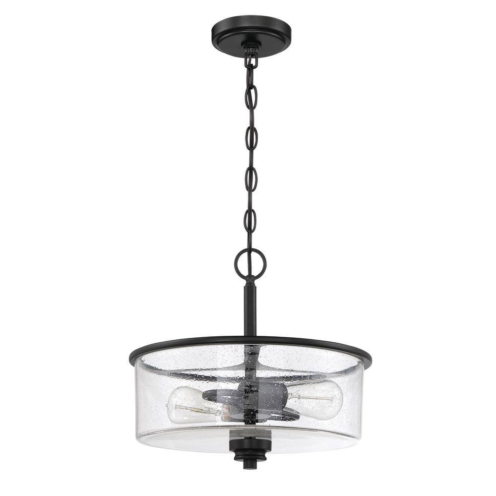 Flat Black 13" Drum Shade Semi-Flush Mount Light with Clear Glass