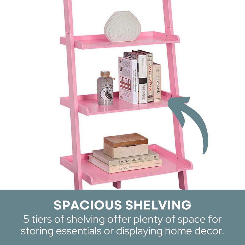 American Heritage Light Pink 5-Tier Wooden Ladder Bookshelf