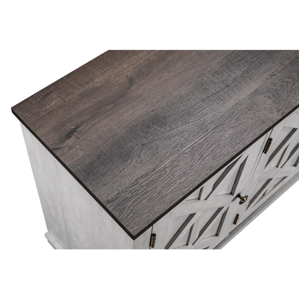 48 in. Rustic Off-White Wood TV Stand with Cabinet