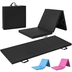 Tri-Fold Folding Thick Exercise Mat Black 6 ft. x 2 ft. x 2 in. Vinyl and Foam Gymnastics Mat ( Covers 12 sq. ft. )