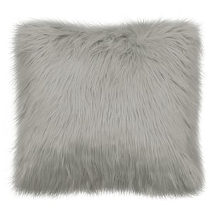 Faux Fur Sheepskin Contemporary Light Gray 22 in. x 22 in. Plush Shag Decorative Throw Pillow