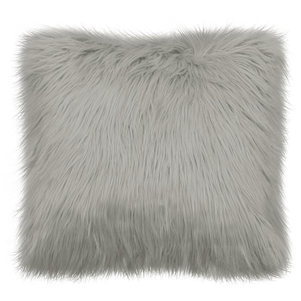 French Connection Faux Fur Sheepskin Contemporary Light Gray 22 in. x 22 in. Plush Shag Decorative Throw Pillow