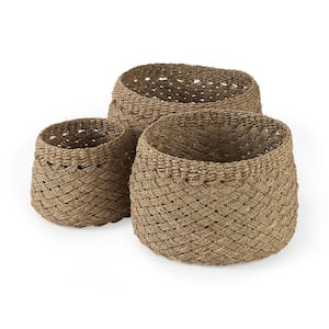 Jarek 15.0 in. L x 15.0 in. W x 11.8 in. H (Set of 3) Medium Brown Seagrass Basket Cross Weave Round Basket