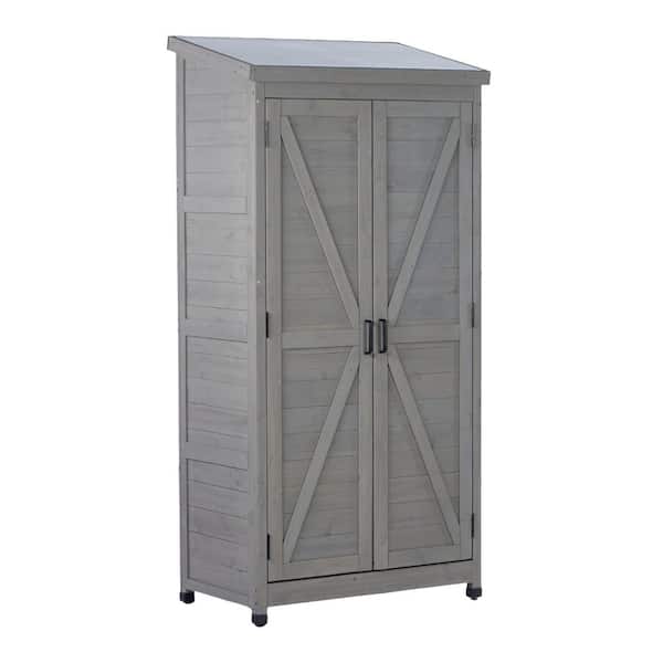 18.5 in. W x 33.5 in. D x 68 in. H Gray Solid Wood Outdoor Storage Cabinet