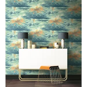 Nautical Sunset Turquoise, Orange, and Metallic Gold Paper Strippable Roll (Covers 56.05 sq. ft.)