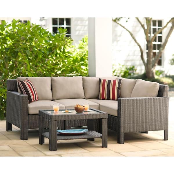 Hampton Bay Beverly 5-Piece Patio Sectional Seating Set with Beverly Beige Cushions