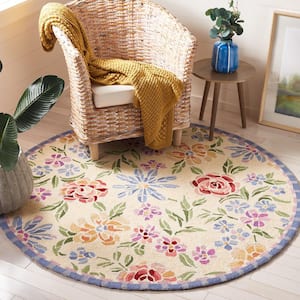 Chelsea Ivory 8 ft. x 8 ft. Solid Color Floral Border Round Area Rug