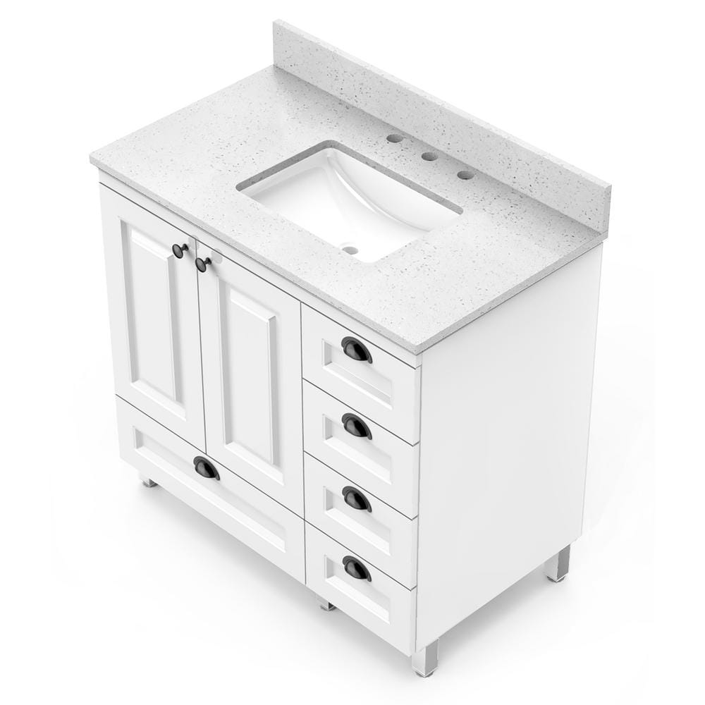 37" White Ceramic Undermount Single Sink Vanity Top