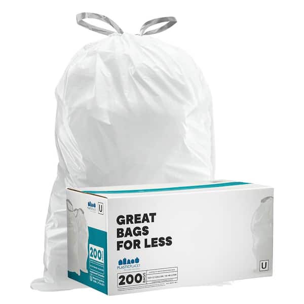 Plasticplace Simplehuman* Code U Compatible Drawstring Trash Bags, 14.5-21 Gallon (200 Count)