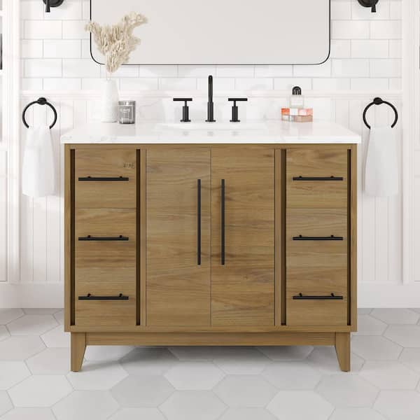 Graham 42 in. Single Sink Oak Bath Vanity with White Arabescato Engineered Stone Top (Assembled)