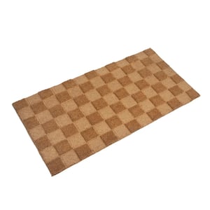Natural 16 in. x 32 in. Coir Non-Slip PVC Backing Engraved with Checkerboard Print Door Mat