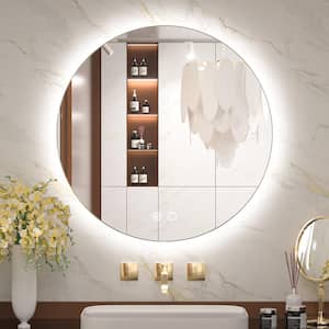 24 in. W x 24 in. H Round Frameless Dimmable Super Bright LED Anti-Fog Wall Mount Bathroom Vanity Mirror with Backlit
