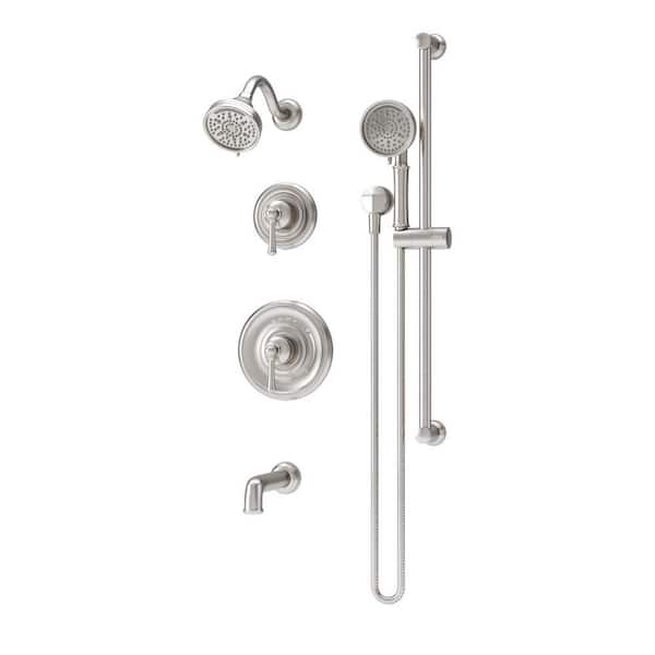 Symmons Braston HydroMersion Double Handle Tub and Shower Trim Kit with Hand Spray in Satin Nickel (Valve Not Included)