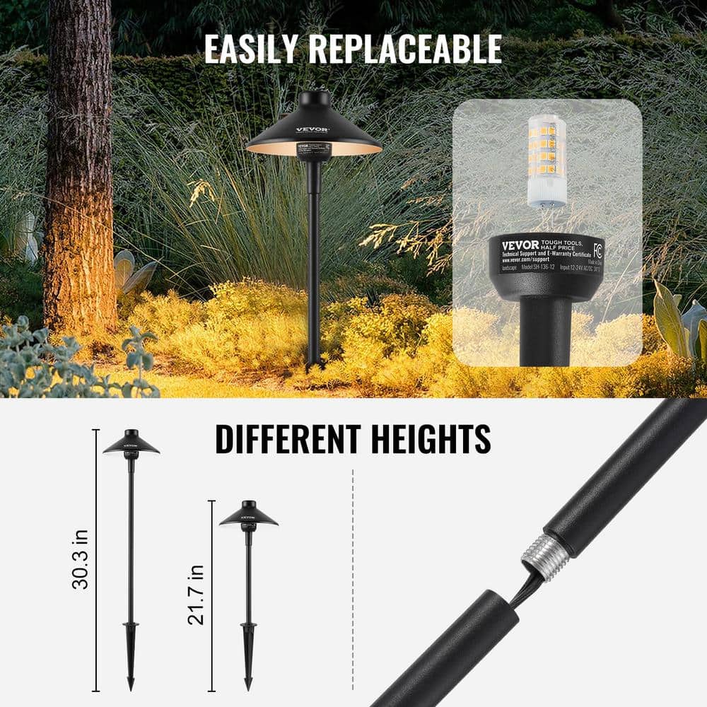 VEVOR 8-Pack Black Aluminum LED Pathway Lights with Quick Connectors