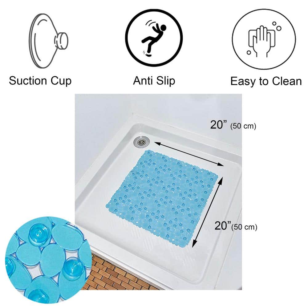 Aqua Blue PVC Non-Slip Square Shower Mat 20" x 20"