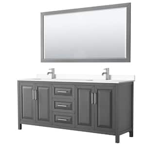 Daria 80in.Wx22 in.D Double Vanity in Dark Gray with Cultured Marble Vanity Top in White with Basins and Mirror