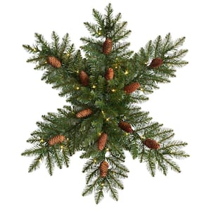 30 in. Prelit LED Dunhill Fir Snowflake Artificial Christmas Wreath with Pinecones and 40 LED Lights