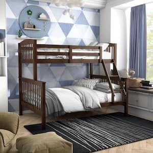 Cyra Merlot Twin Over Full Modular Bunk Bed With Guardrails And Ladder