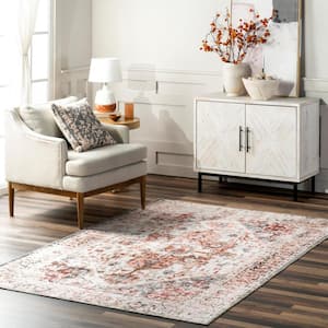 Anjelica Machine Washable Rust And Beige 4 ft. x 6 ft. Persian Area Rug