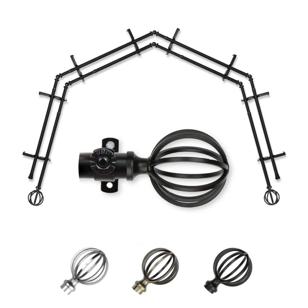 "13/16"" Dia Adjustable 4-Sided Double Bay Window Curtain Rod 28 to 48"" (each side) with Leoni Finials in Black" price history on PriceWatchPro