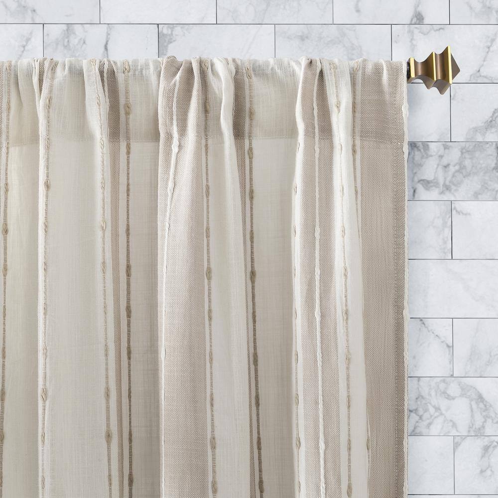 Linen and White Cotton Sheer Kitchen Curtain Tier Pair