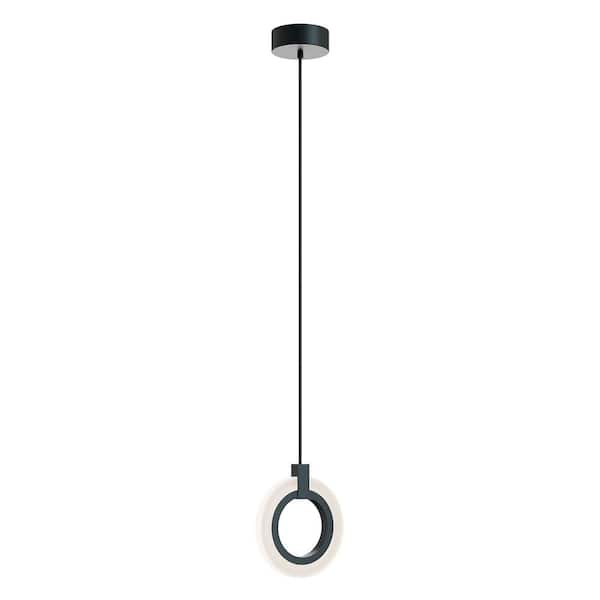 Halo 18-Watt 1 Light Black Statement Integrated LED Pendant Light with Acrylic Shade