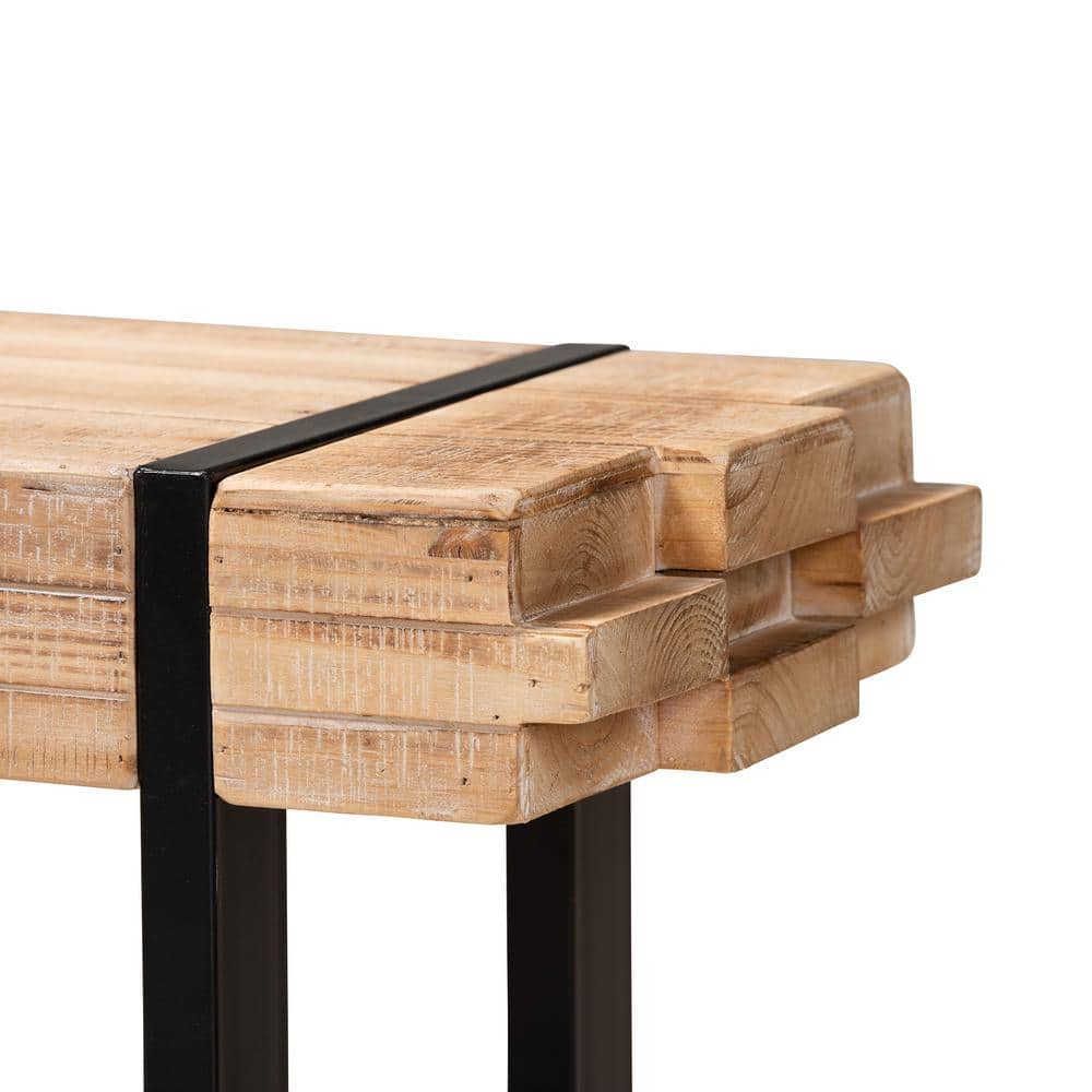 Henson Natural Brown Wood and Black Metal Bench